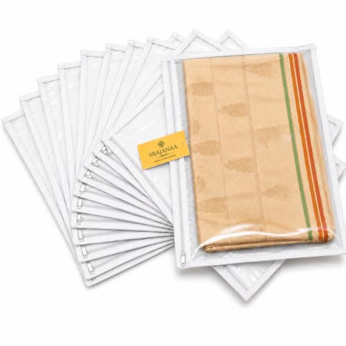 Image of Non-Woven Saree Storage Covers Set of 12 with Transparent Window & Smooth Zipper | White Saree Organizer Bags for Dresses, Lehengas & Garments | Wardrobe Storage Organizer