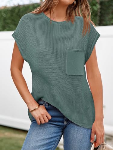 Image of Imily Bela Summer Fall Short Sleeve Sweater for Women | 2026 Crew Neck Ribbed Knit Vests Trendy Pullover Tops,Sweater Tank Tops,Sweater Vest