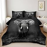 CCoutueChen Elephant Comforter Set Full Size Kids Black Elephants Bedding Set 2 Pieces Cute Animal Bedding Sets Dark Gray Ultra Soft Down Alternative Comforter Sets for Boys Teens