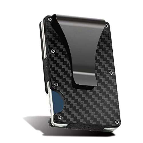 Minimalist Carbon Fiber Wallet for Men with Money Clip - RFID Blocking with Aluminum Inner Plate, Slim Credit Card Holder, Gift for Husband Dad Wife Fathers day Mothers day