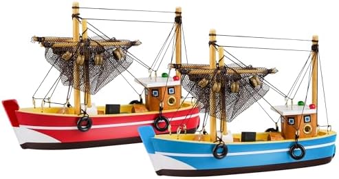 SAILINGSTORY Wooden Fishing Boat Model Decor Sailboat Decor Set of 2 Pack