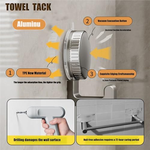 Porte-serviettes ventouse anti-perçage pour carrelage étagère double barre aluminium 50cm - 5