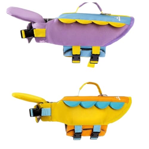 VoyageViewペットの犬用ライフジャケット、高浮力、調節可能、反射糸、小型、中型、大型犬用の緊急用衣類、救助ハンドル付き、軽量、水遊び用の水泳用ライフジャケットとして使用できます (パープル,L)