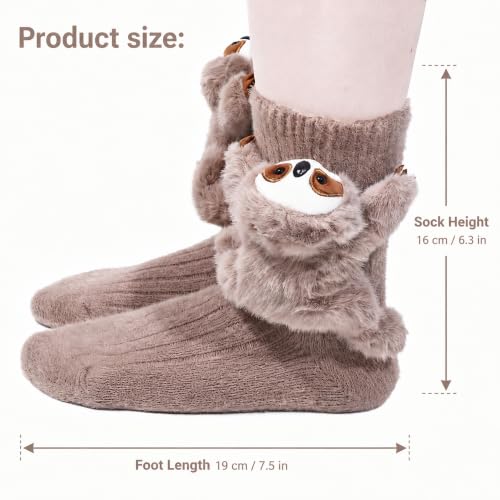 Image of Sloth Socks for Women, Cute 3D Fuzzy Socks, Christmas Stocking Stuffers | Adora3D Plush Sloth Design with Soft Fuzzy Comfort, Women's US 5-10 Fit, and a Fun Gift for Christmas and Animal Lovers