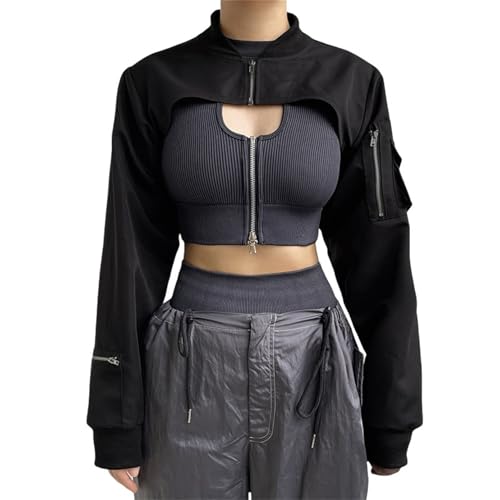 win2win Punk Fashion Crop Shrug Top Women Cargo Shoulder Covers Goth Long Sleeve