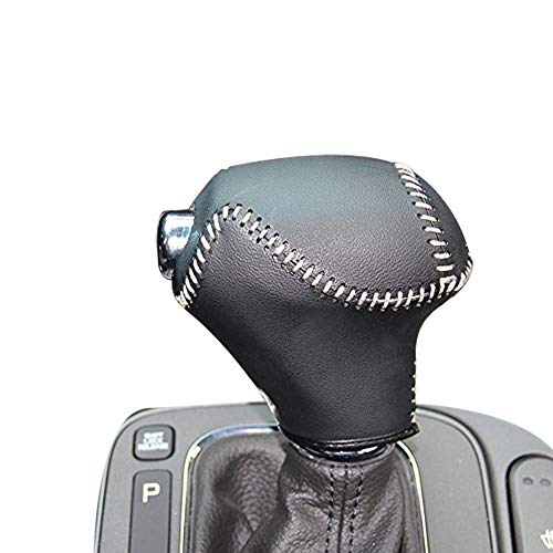 Black Genuine Leather Gear Shift Knob Cover for 2011 2012 2013 2014 2015 2016 Kia Sportage / 2014 2015 Kia Sorento / 2014 2015 2016 Kia Cadenza / 2014 2015 Kia Optima / 2015 2016 Kia Sedona / 2014 2015 2016 Kia Forte Automatic (Black Leather White Th
