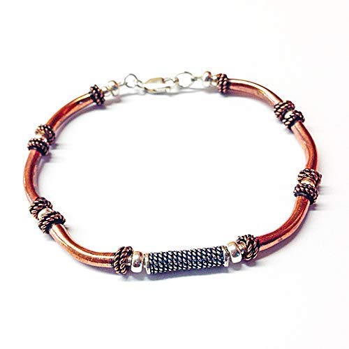 Copper Bracelet with Sterling Silver Beads, Mixed Metal Bracelet for Women, 7th Anniversary Gift Jewelry