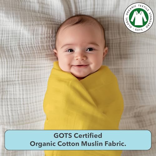 Image of The White Cradle 100% Organic Cotton Baby Swaddle Wrap, Large 112x112 cm Super Soft Muslin, 1 pc Pack, Yellow