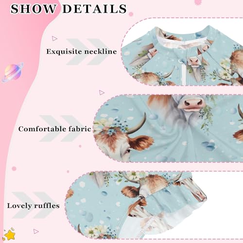 Cow Ox Animal Flowers Girls Long Sleeve Rashguard Swimsuit UV Protection One-Piece Swimwear Bathing Suit B04027724