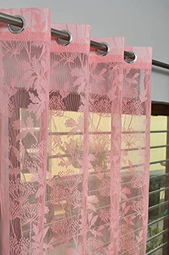 Image of Galaxy Home Decor Transparent Lily Net Curtain Sheer Curtains for Long Door 10 Feet, Pack of 3, Pink