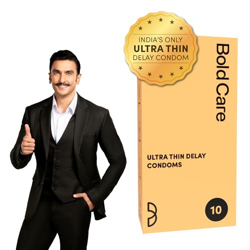 Image of Bold Care Ultra Thin Lubricated Condoms (Pack Of 10) For Men With Disposable Pouches And 4.5% Benzocaine | 60 Microns | Paraben Free | Close Fit Barely There Condom | Transparent Extra Thin Condom