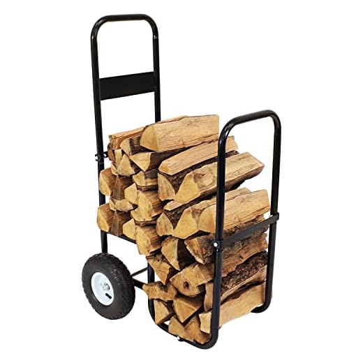 Sunnydaze Firewood Log Cart Carrier with Heavy Duty Waterproof Cover Combo, Outdoor Wood Rack Storage Mover, Rolling Dolly Hauler