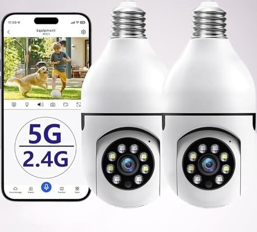 Image of 1080p FHD WiFi Wireless Security Camera with Audio & Night Vision - Live Feed, Motion Detection, Perfect for Home & Office Security (Bulb Camera-2 pc)