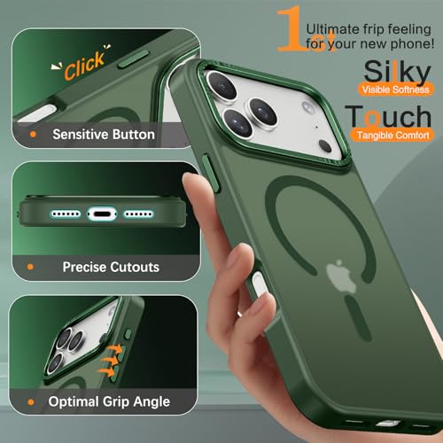 Image of YINLAI for iPhone 17 Pro Max Case 6.9-inch,Magnetic Compatible with MagSafe, Slim Matte Anti-Fingerprint, Shockproof Full Body Military Grade Protection for iPhone 17 Pro Max Cover, Green