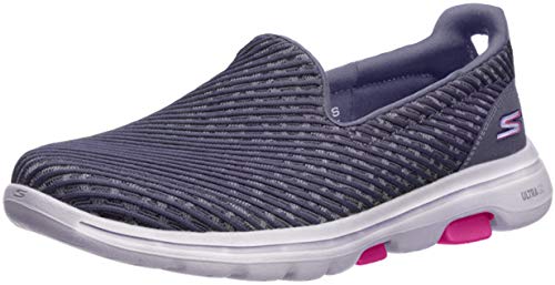 Skechers Go Walk 5 Miracle Sapatilha Feminino, 37, Cinza Escuro/ Rosa Choque