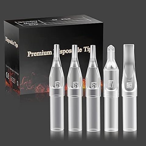 Tips Disposable - SOTICA 100PCS Disposable Tips Tubes 3RT 5RT 7RT 9RT 5M 7M 9M 5DT 7DT 9DT Assorted Size for Round Diamond Flat/Magnum Cleaned Tips Grips Supplies Cover