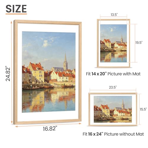 Image of upsimples 16x24 Picture Frame Solid Wooden, Nursery Decor, 1Pack Natural | 100% Solid Wood, Fit 14x20 with Mat and 16 x 24 Poster, Wall Decor or Tabletop Display, Safe For Nursery Kids Room
