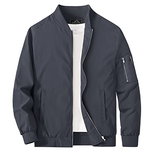 Magcomsen MCS9937D-160-DARK GREY-XL Men'S Bomber Jacket Full Zip Up Lightweight Jackets cover