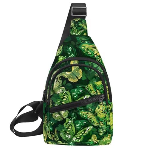 Mochila cruzada de mariposas verdes para senderismo y viajes activos urbanos