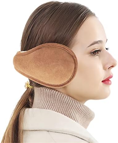 MaxW Winter Ear Muffs for Men and Women Suede Sheepskin Wool Earmuffs Outdoor Furry Ear Warmer Chestnut