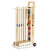 Hiboom 6 Player Croquet Set for Adults & Kids with Wooden Stand, Rubber Wooden Mallets, Colored Balls and Steel Wicket for Family & Friends, Great for Outdoor Lawn, Backyard Park