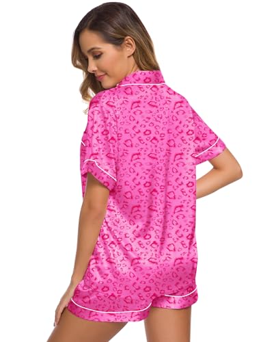 Image of SWOMOG Womens Silk Satin Pajamas Set Short Sleeve Sleepwear Button Down Top and Shorts Loungewear 2 Piece Pjs Set XS-3XL