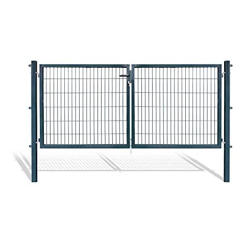 Doppelflügeltore für Stabmattenzaun, grün oder anthrazit, verschiedene Höhen wählbar - inklusive Pfosten und passenden Anschlussstücken (Doppeltor H 120 x B 300 cm, anthrazit) Cover
