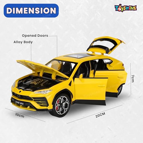 Image of Toyshine 1:24 Scale Die Cast Lambo Vehicle Toy Car with Music and Lights Along with Pull Back Function,Opening Doors and Back Feature for Kids Boy Girl 3+, Yellow