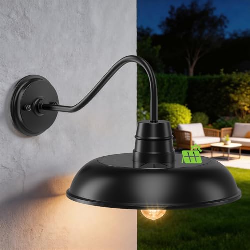 Solar Barn Lights Outdoor 12 Inch Dusk to Dawn Gooseneck Barn Light