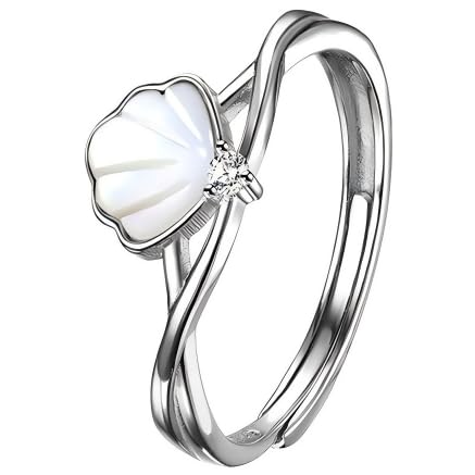YIQPKUM Bague Coquillage Bohème Délicate Femmes Plaqué Argent Mignon Plage Bijou Anniversaire Vacances Été Déclaration (Argent)