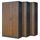 Jan Nowak 3er Set Aktenschrank C001H Büroschrank Metallschrank Stahlschrank Werkzeugschrank Stahlblech Pulverbeschichtet Flügeltürschrank Abschließbar 195 cm x 90 cm x 40 cm (anthrazit/holzoptik)