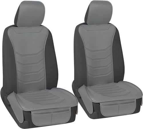 Image of Motor Trend LuxeFit Solid Gray Seat Covers for Cars Trucks Van SUV (2 Pack), Premium Faux Leather Car Seat Covers, Easy to Install Automotive Seat Covers with Storage Pockets, Fits Most Vehicles