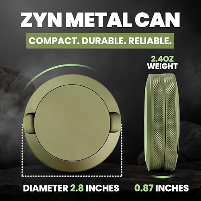 Premium Zyn Metal Can | Zyn Holder | Metal Zyn Container | Moisture & Odor Proof Container | Aluminum Zyn Can & Organizer | Dip Can | Zyn Tin | Zyn Gifts for Men | Plain, Military Green