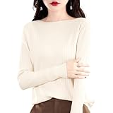 [PALAME] リブニット セーター レディース 長袖 【女性らしい上品なセクシーさ・やさしい肌触り】 ニット トップス ボートネック カットソー 柔らかい 伸縮性 薄手 着痩せ 着回し力 カジュアル きれいめ 婦人服 通勤 日常 春 秋 冬 (JP, アルファベット, L, ベージュ)