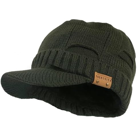 Winter Visor Beanie Men and Women Cold Weather Thick Fleece Knitted Hat with Bill(B327-Green) Cover