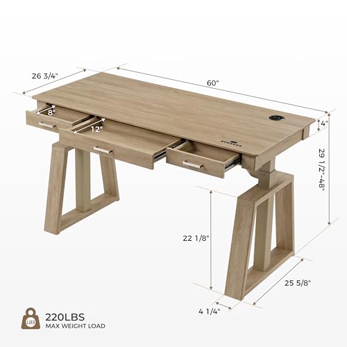 Image of EUREKA ERGONOMIC Standing Desk,60x26 Executive Desk with 3 Drawer Adjustable Height Electric Desk Home Office Computer Desk Modern Workstation with Memory Controller