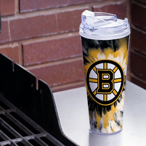 Image of Rico Industries NHL Hockey Team Color Tie Dye 24oz Metallic Acrylic Tumbler with Hinged Lid, Officially Licensed Double Wall Tumbler with Straw