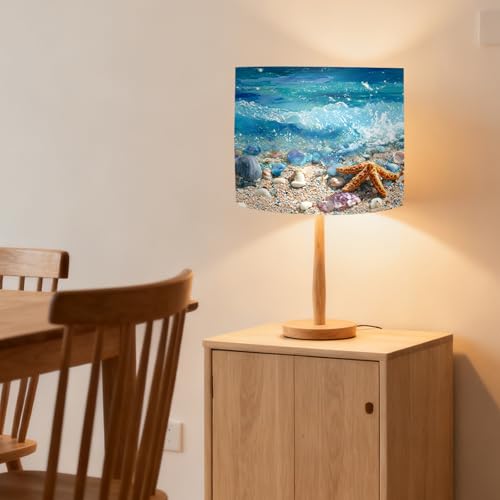 Image of Nuxovilar Lamp Shades Set of 2, 13 inch Top x 13 inch Bottom x 10 inch High (Spider) | Large lamp shades coastal shell wave design beach house bathroom patio covers light (Wave)
