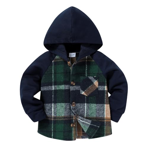 Image of YOUNGER STAR Toddler Kids Boys Girls Flannel Hooded Plaid Shirt Button Baby Red Clothes