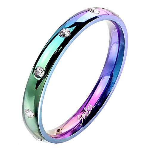 Fantasy Forge Jewelry Rainbow Eternity Anniversary Ring Womens Stainless Steel Cubic Zirconia Wedding Band Size 5-10