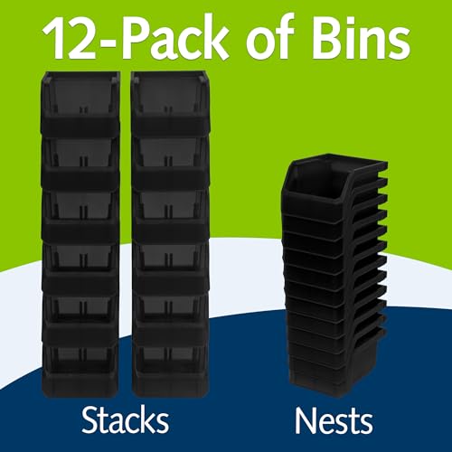 Image of ReadySpace Plastic Containers for Organizing and Storage Bins for Drawers, Desks, Office Organization, and Garage, Stackable Bins, Extra-Small (3 inch x 5 inch x 4 inch), 12-Pack, Black