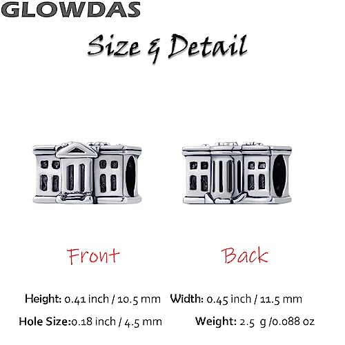 The White House Charms fit Pandora Moments Bracelet, Antique 925 Sterling Silver American Washington DC Charm USA Beads, Gifts for Holiday/Valentines/Birthday2