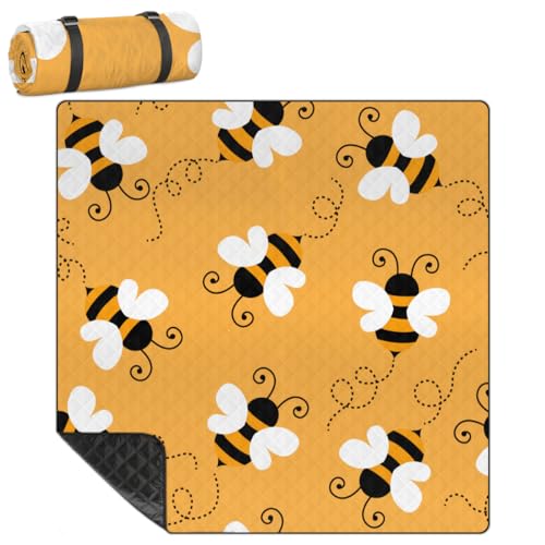 Shimoshe Extra Large Picnic Blankets 79”x 79”, Cute Cartoon Bee Waterproof Foldable Picnic Mat with Straps Portable Beach Blanket for Camping Park Grass Beach Indoor