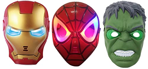 Kids Super Hero LED Light up Mask (Combo of 3) with Adjustable Strap, Perfect fit for Dress Up Costume for fun, Play, Cosplay,Theme Party, Birthday Props Return Gift (Type 17)