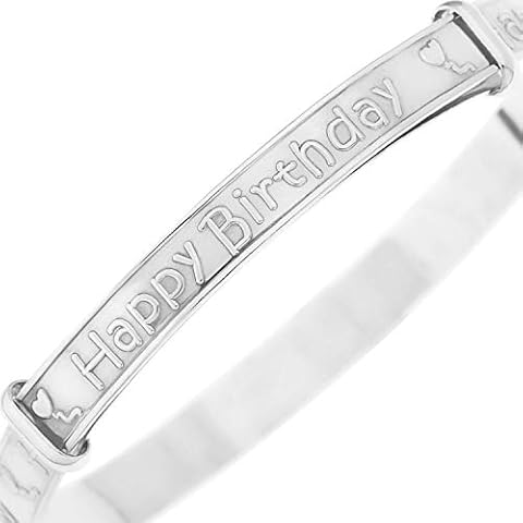 Happy Birthday Baby's First Birthday Bangle Sterling Silver Bracelet Gift with Box Cover