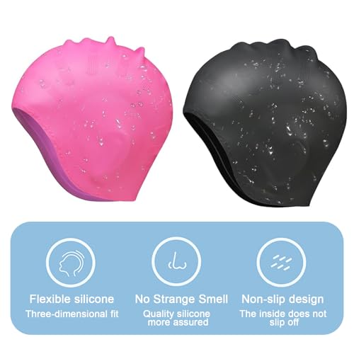 MUNSKT 2 gorros de natación unisex de silicona para orejas, antideslizantes, impermeables, gorro de natación, gorro de natación de silicona, gorro de natación elástico para mujeres, hombres y adultos - imagen 5