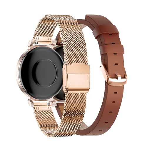 EANWireless Compatible for Garmin Lily2 Band Milanese Stainless Steel +Leather Wristband Adjustable Replacement Slim Accessory Fit for Garmin Lily2 Smartwatch Women Dressy