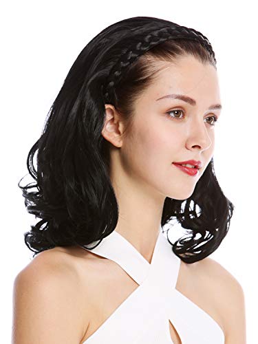 WIG ME UP - TYW60876H-1 Halfwig Hairpiece Extension with braided hair circlet shoulder length tips curled stringy wet-look black 17inch