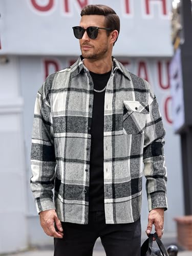 Image of JEMLDL Mens Flannel Plaid Shirts Jackets | Button Down, 1 Pocket, Collared Neck, 7 Button, Casual Shackets