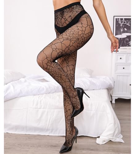 Spiderweb Tights, Sexy High Waist Fishnet Tights - Premium Women's Stretchy Fishnet Stockings for Women, Trendy and Comfortable Halloween2